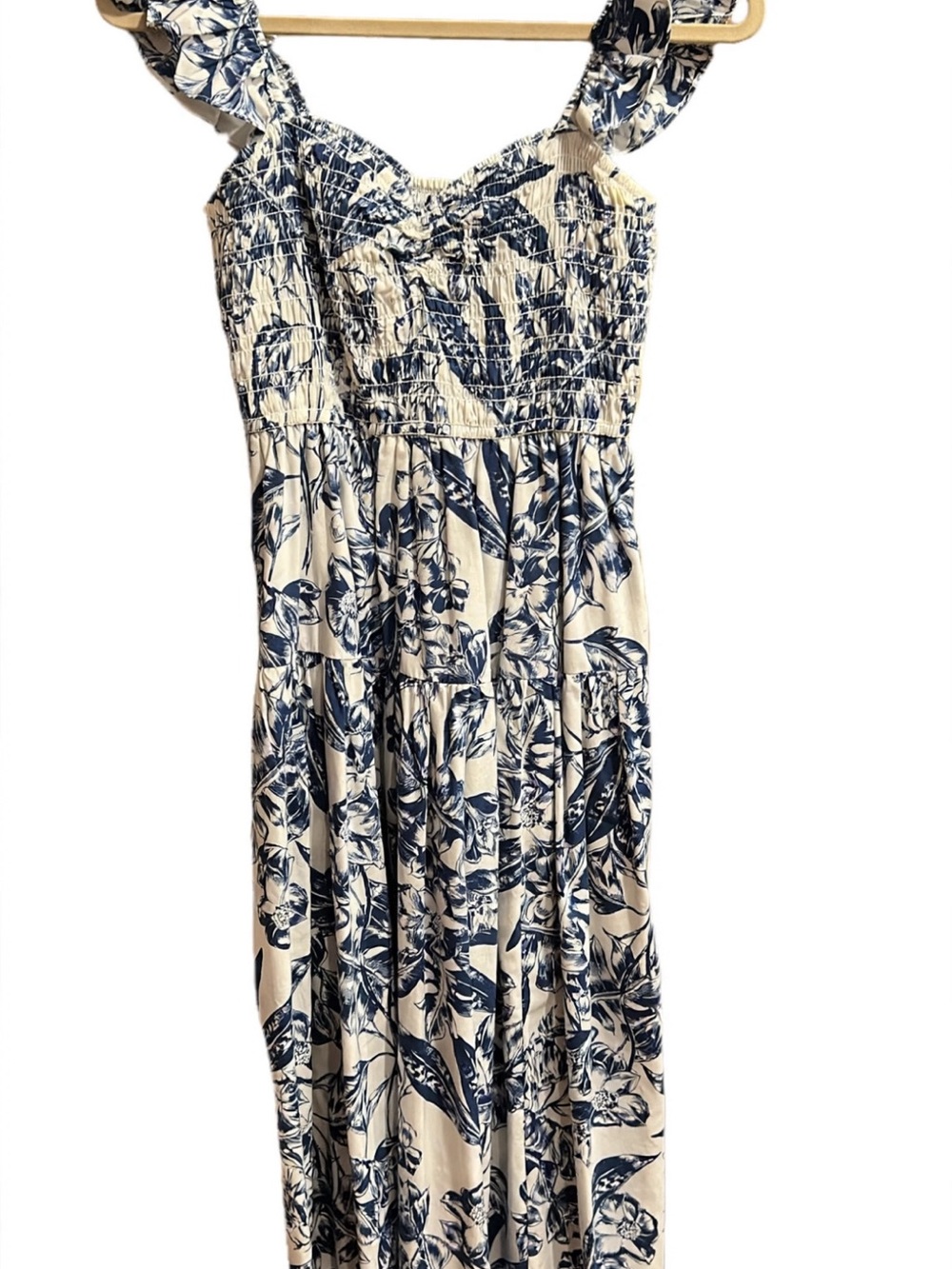 Abercrombie & Fitch Navy Floral Smocked Cream Maxi Dress